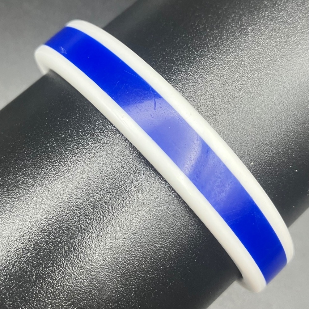 Vintage Bangle Bracelet Blue White Horizontal Stripe Stackable Size 8